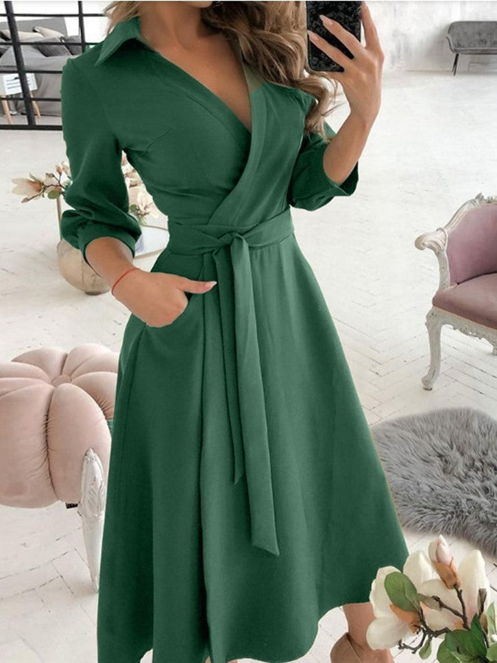 Sexy Fashion Long-sleeved Deep V-neck Print Bag Hip  Irregular Party Dress Women