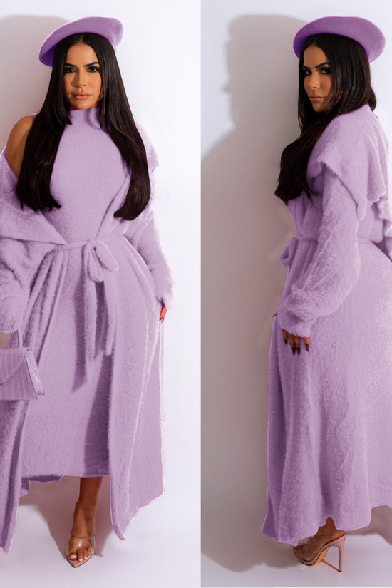 Autumn And Winter Elegant Dress Long Cardigan Velvet Two-piece Suit