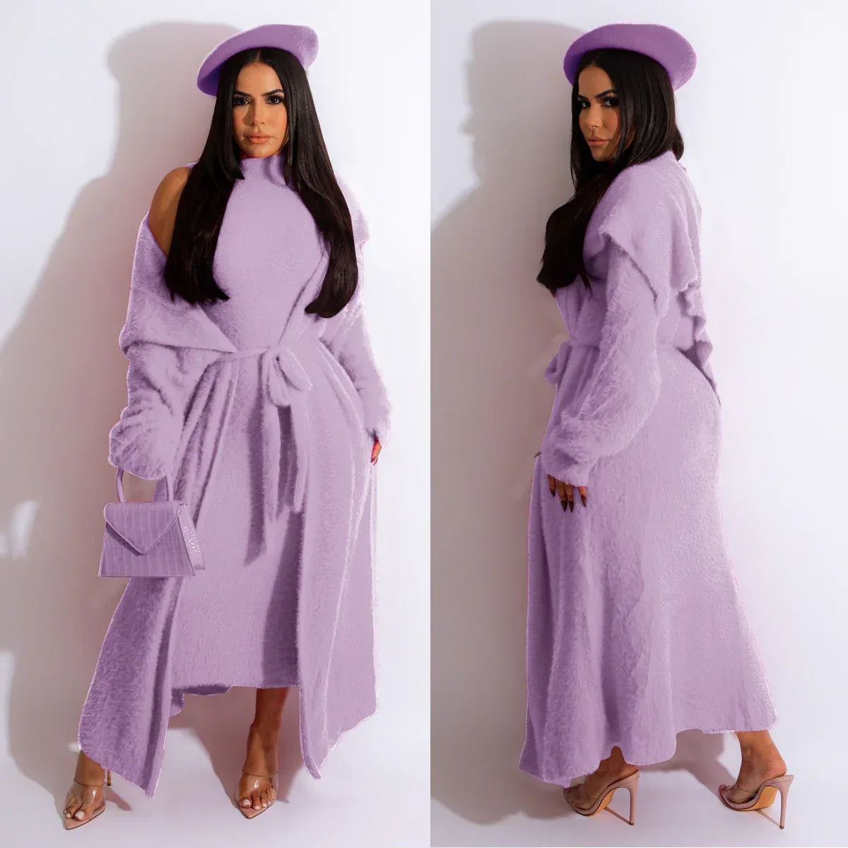 Autumn And Winter Elegant Dress Long Cardigan Velvet Two-piece Suit - DanaFashionstore
