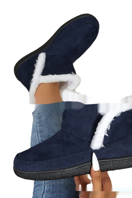 Insulated Cotton-padded Shoes Large Size Flat Bottom Solid Color Fleece Lined Padded Warm Keeping