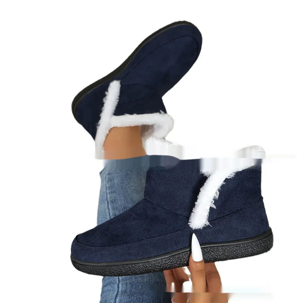 Insulated Cotton-padded Shoes Large Size Flat Bottom Solid Color Fleece Lined Padded Warm Keeping - DanaFashionstore