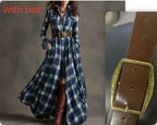 Ins Plaid Print Long-Sleeved Dress Fashion Pockets Collared Buttons Shirt Long Dresses Retro Women's Clothing - DanaFashionstore