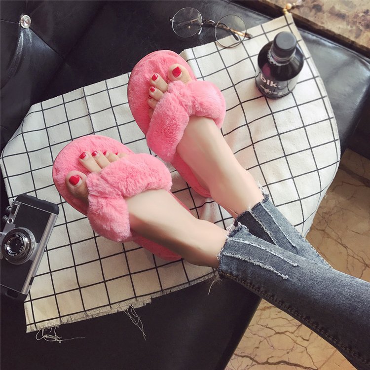 Winter fashion women's home fur slippers