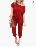 Fashion Slant Shoulder Jumpsuit 2026 - Short Sleeve Pocket Jumpsuit - DanaFashionstore