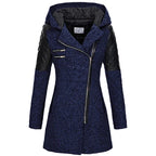 Women Warm Slim Full Zipper Coat Thick Woolen Coat Female Fall Winter Windbreaker Hooded Diagonal Zipper Women's Clothing - DanaFashionstore