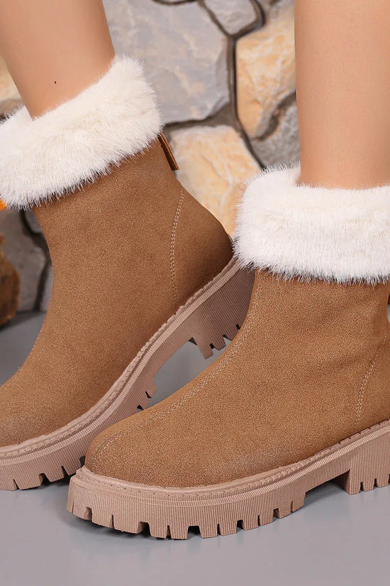 Square-heeled Snow Boots Winter Plus Velvet Platform Plush Shoes Fashion Warm Non-slip Mid-calf Boot For Women - DanaFashionstore