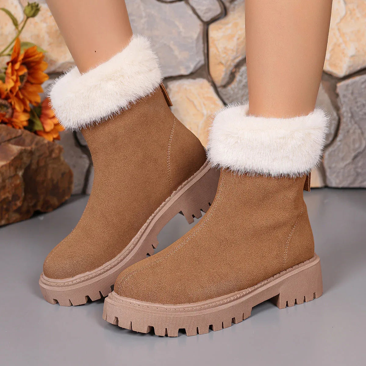 Square-heeled Snow Boots Winter Plus Velvet Platform Plush Shoes Fashion Warm Non-slip Mid-calf Boot For Women - DanaFashionstore