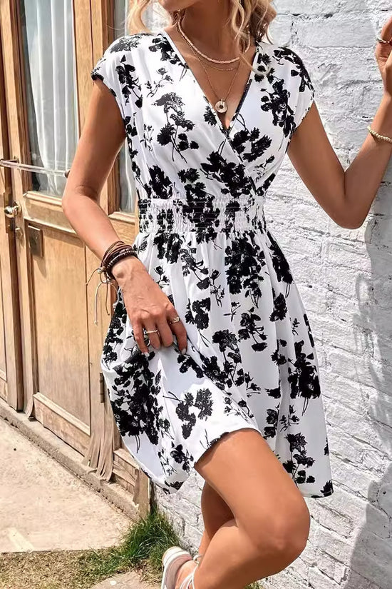 New Printed V-neck Short Sleeve Dress