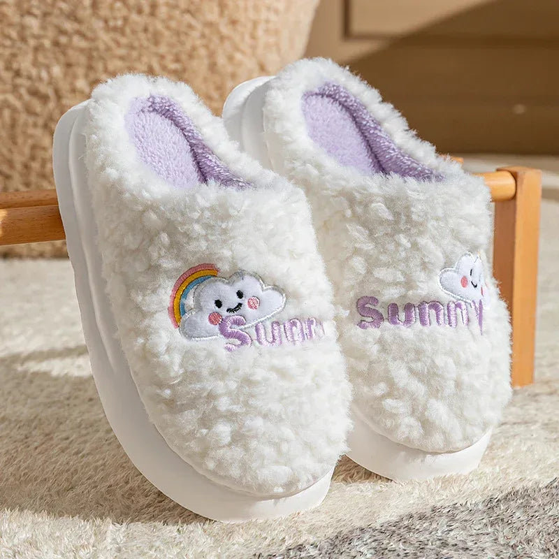 Cute Cartoon Cotton Slippers Thick Bottom Home Slippers Fashion Floor Bedroom Slipper Women Men Couples Warm House Shoes - DanaFashionstore