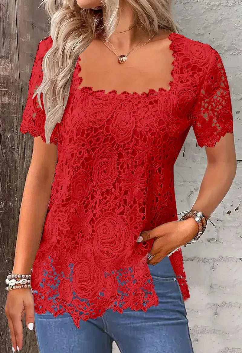 Rose Lace T-shirt Top For Women - DanaFashionstore