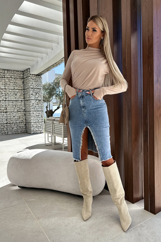 Split Fashion Casual Solid Denim Buttocks Skirt