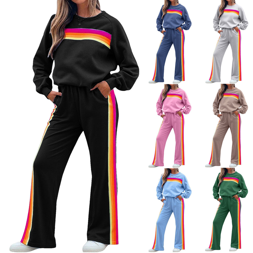 Fleece-lined Thick Rainbow Sweater Suit Women