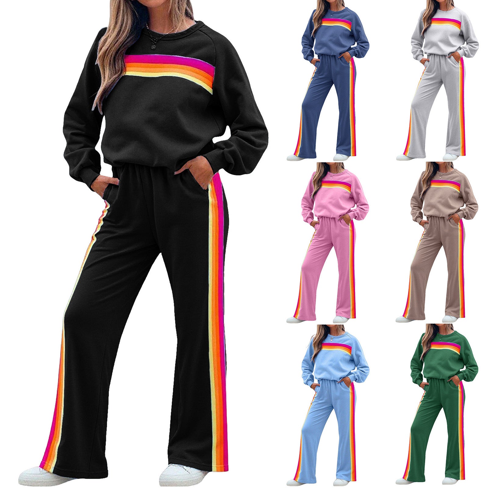 Fleece-lined Thick Rainbow Sweater Suit Women