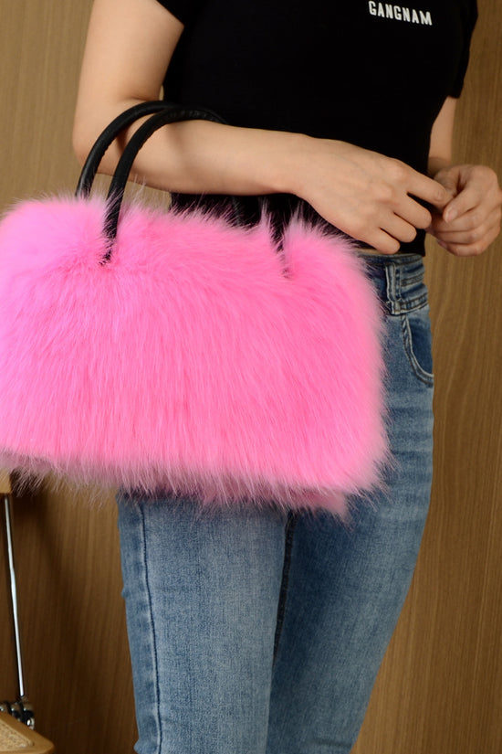 High-end Hand-carrying Square Plush Bag Fur Raccoon Fur Handbag Large Capacity - Dana Fashion