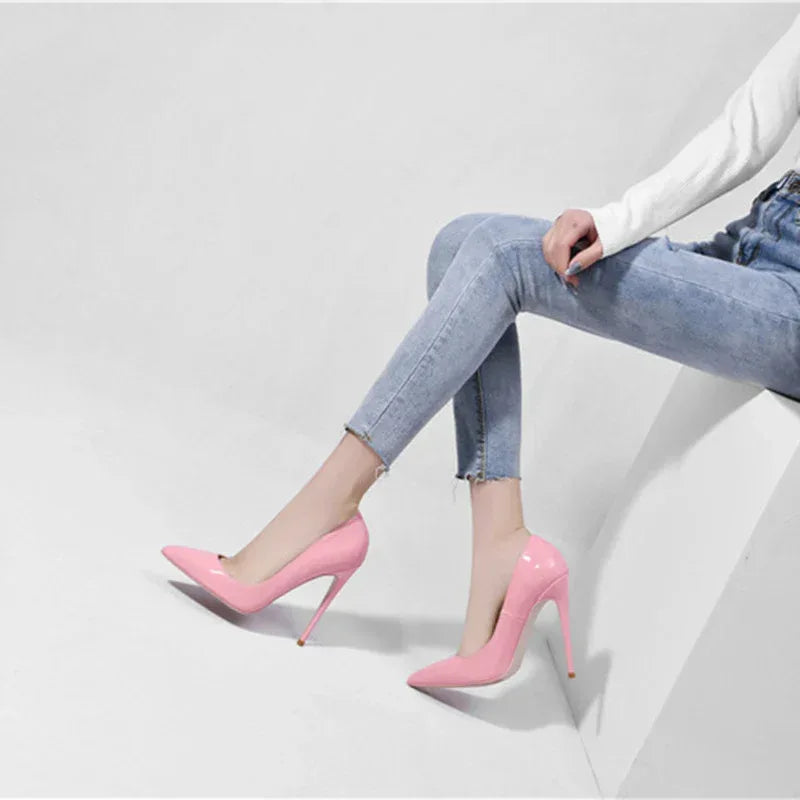Pointed Toe Stiletto High Heels Size Patent Leather Single Shoes - DanaFashionstore