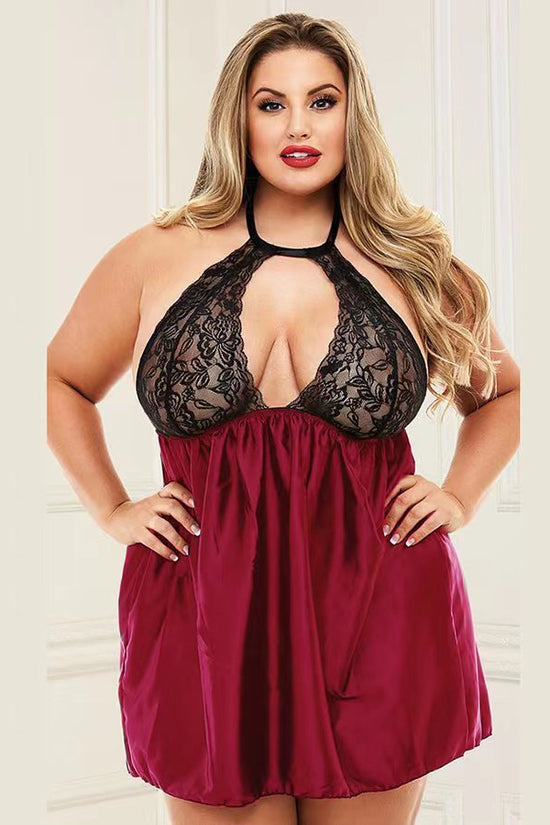 Plump Lingerie Sexy Fat Lady Lace Nightgown Sheer Cutout Home Pajamas - Dana Fashion