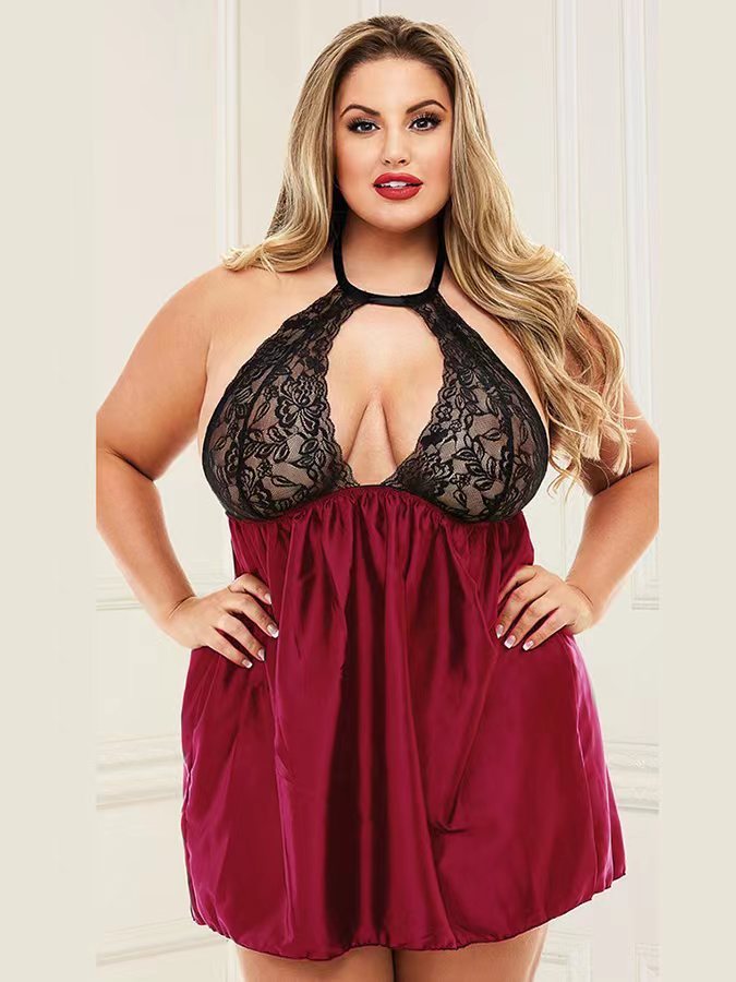 Plump Lingerie Sexy Fat Lady Lace Nightgown Sheer Cutout Home Pajamas - Dana Fashion
