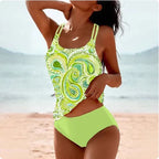 Retro Split High Waist Bikini Beach Print Strap Swimsuit - DanaFashionstore