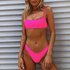 Split swimsuit fluorescent solid bikini - DanaFashionstore