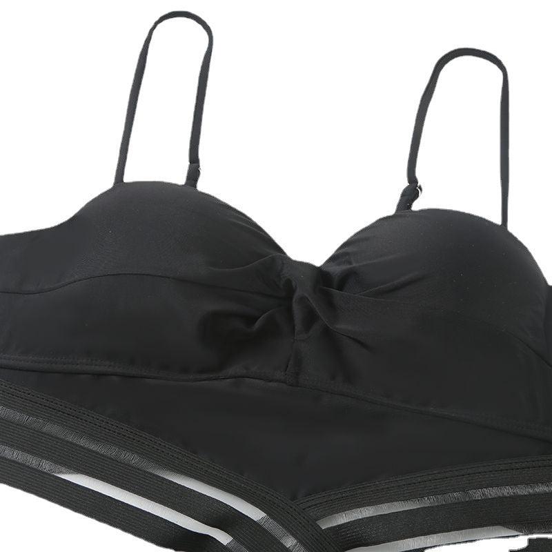 Women's Solid Color European And American Lace Up One-piece Bikini