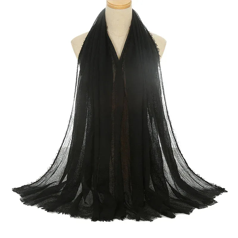 Pleated Viscose Yarn Monochrome Scarf Natural Wrinkled Cotton And Linen Burrs - DanaFashionstore