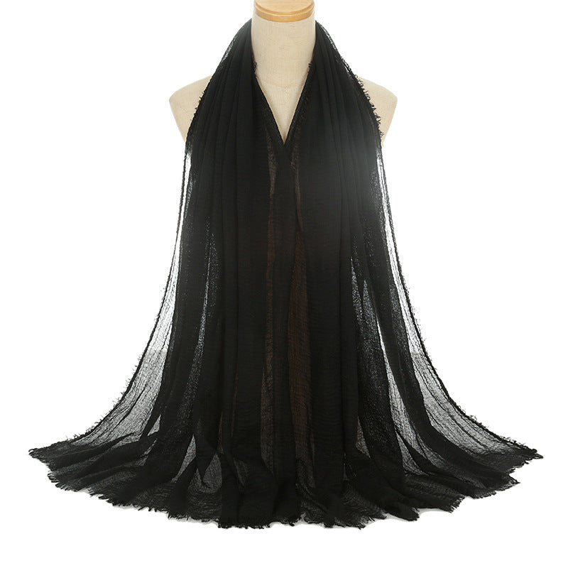 Pleated Viscose Yarn Monochrome Scarf Natural Wrinkled Cotton And Linen Burrs