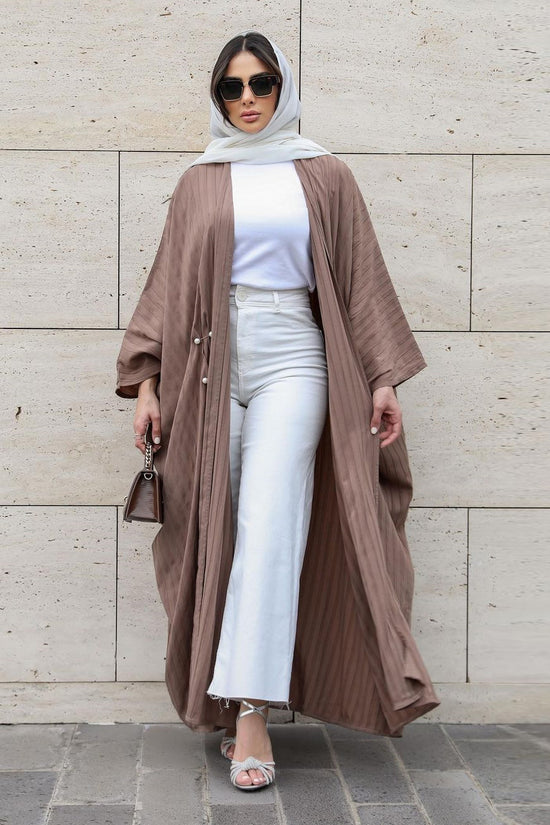 Muslim Women's Wear Modest Modern Fashion Turkish Striped Casual Plus Size Abaya Cardigan Robe