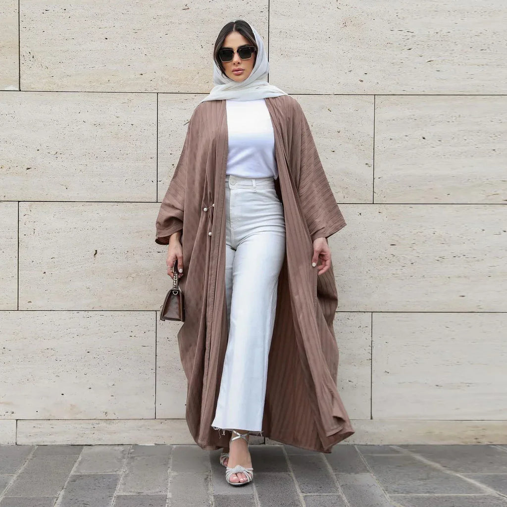 Muslim Women's Wear Modest Modern Fashion Turkish Striped Casual Plus Size Abaya Cardigan Robe - DanaFashionstore