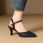 Closed Toe Back Empty Ankle-strap Buckle Sandals Women's Silver High Heel - DanaFashionstore
