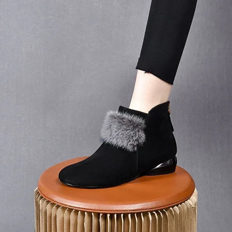 Winter Rubber Back Zipper Artificial Velboa Boots - DanaFashionstore