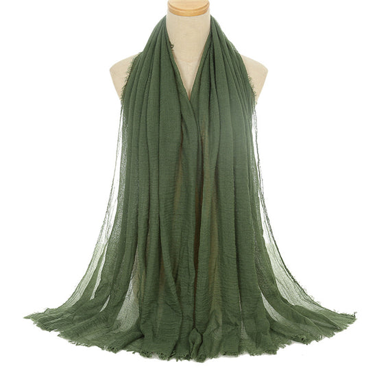 Pleated Viscose Yarn Monochrome Scarf Natural Wrinkled Cotton And Linen Burrs