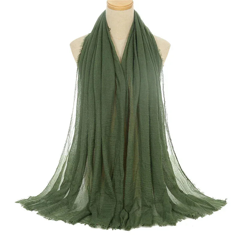 Pleated Viscose Yarn Monochrome Scarf Natural Wrinkled Cotton And Linen Burrs - DanaFashionstore