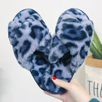 Cross-strap Fuzzy Slippers Leopard Plush House Shoes Flat Bedroom Slippers Slippers For Women - DanaFashionstore
