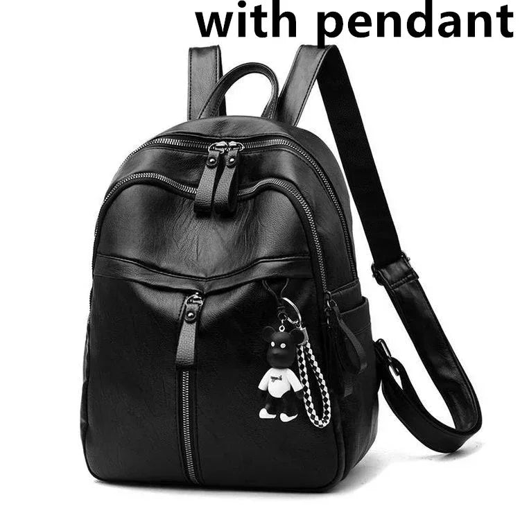 Backpack Pu Leather Soft Surface Large Capacity Student School Bag Travel Backpack - DanaFashionstore