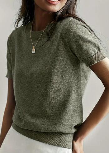 Simple Niche Round Neck Solid Color French Short Sleeve Sweater Sweater - DanaFashionstore