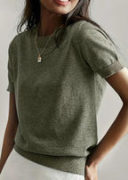 Simple Niche Round Neck Solid Color French Short Sleeve Sweater Sweater - DanaFashionstore
