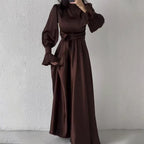 Round Neck Ruffle Sleeve Dress 2026 - High Waist Drawstring Dress - DanaFashionstore