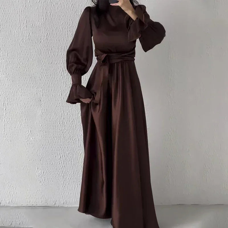 Round Neck Ruffle Sleeve Dress 2026 - High Waist Drawstring Dress - DanaFashionstore