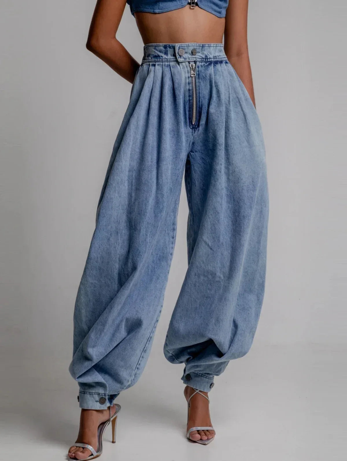 High Waist Zipper Denim Loose Harem Pants - DanaFashionstore