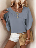 Solid Asymmetrical Neck Petal Sleeve Blouse - DanaFashionstore
