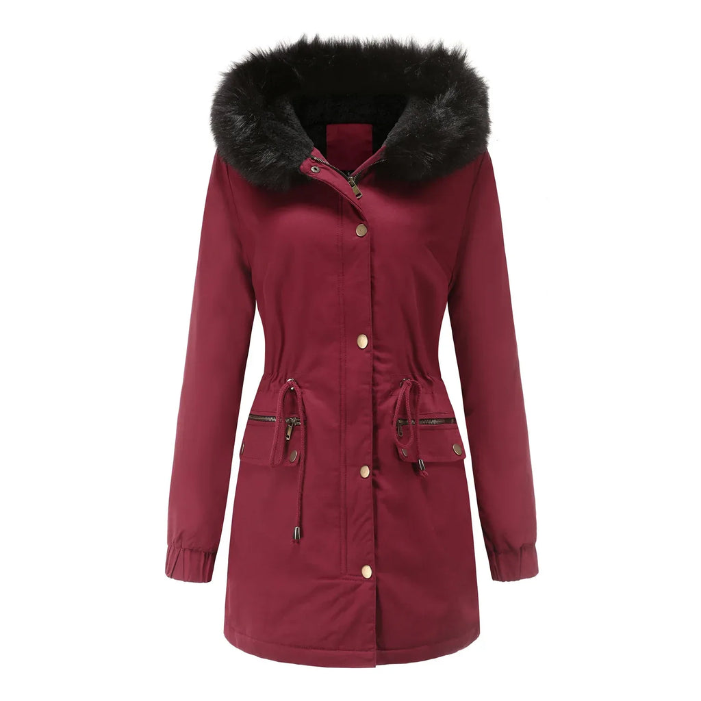 Women's Mid-Length Fur Collar Parker Coat 2026 - Cotton-Padded Jacket - DanaFashionstore