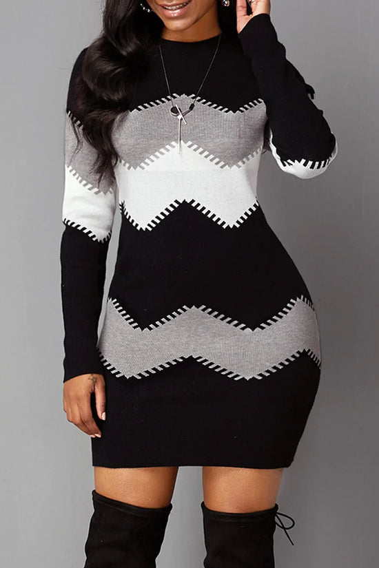 Mid-length Round Neck Long-sleeved Knit Bag Hip Bottoming Dress - DanaFashionstore