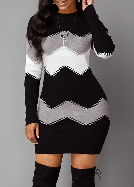 Mid-length Round Neck Long-sleeved Knit Bag Hip Bottoming Dress - DanaFashionstore