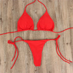 2pcs Halterneck Lace-up Bikini Women Summer Solid Color Sexy Split Strap Adjustable Swimsuit Suit - DanaFashionstore