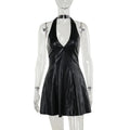 Fashion V-neck Leather Backless Dress Women - DanaFashionstore