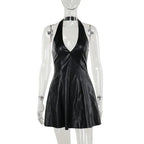 Fashion V-neck Leather Backless Dress Women - DanaFashionstore