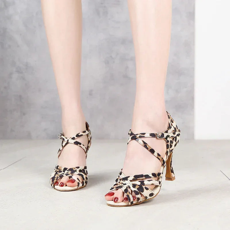 Leopard Print Latin Dance Shoes Women's Stiletto Heel Dancing Soft Bottom - DanaFashionstore