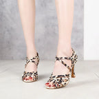 Leopard Print Latin Dance Shoes Women's Stiletto Heel Dancing Soft Bottom - DanaFashionstore