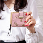 New Korean Women's Wallet Short Hollow Clutch Bag Leaf Zipper Buckle Bills Card Pack - DanaFashionstore