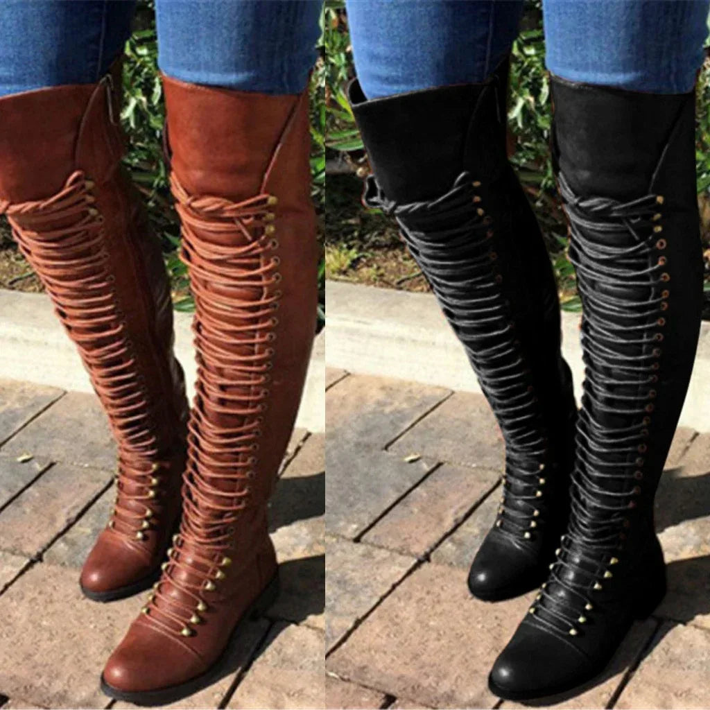 Women's solid color lace-up boots - DanaFashionstore